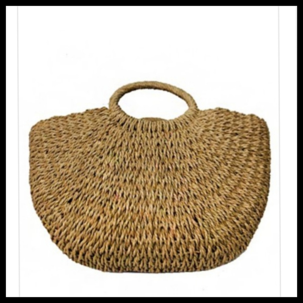 Natural Woven Straw Basket Tote Bag - Picture 3 of 4